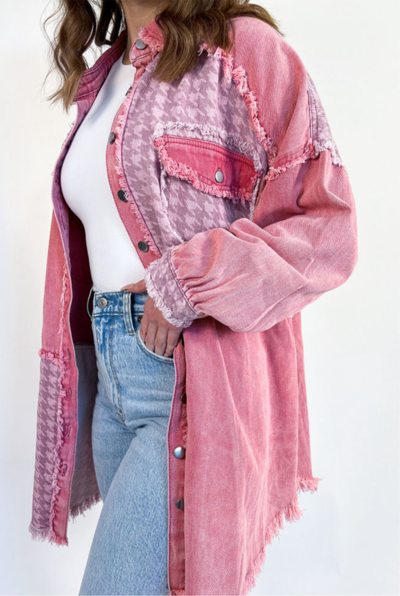 Pink patchwork denim jacket